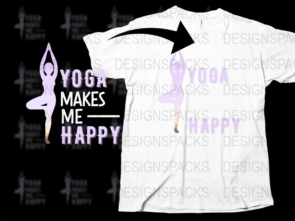 Yoga Makes Me Happy T-Shirt, White Yoga Lover Tee, Peaceful Mind Apparel, Spiritual Exercise Clothing