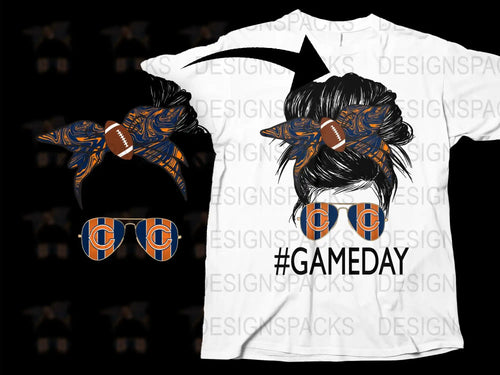 Game Day Football Hair Bow and T-Shirt Set, Sports Fan Gear, Orange Blue Design, Team Spirit Outfit, Unique Fan Apparel