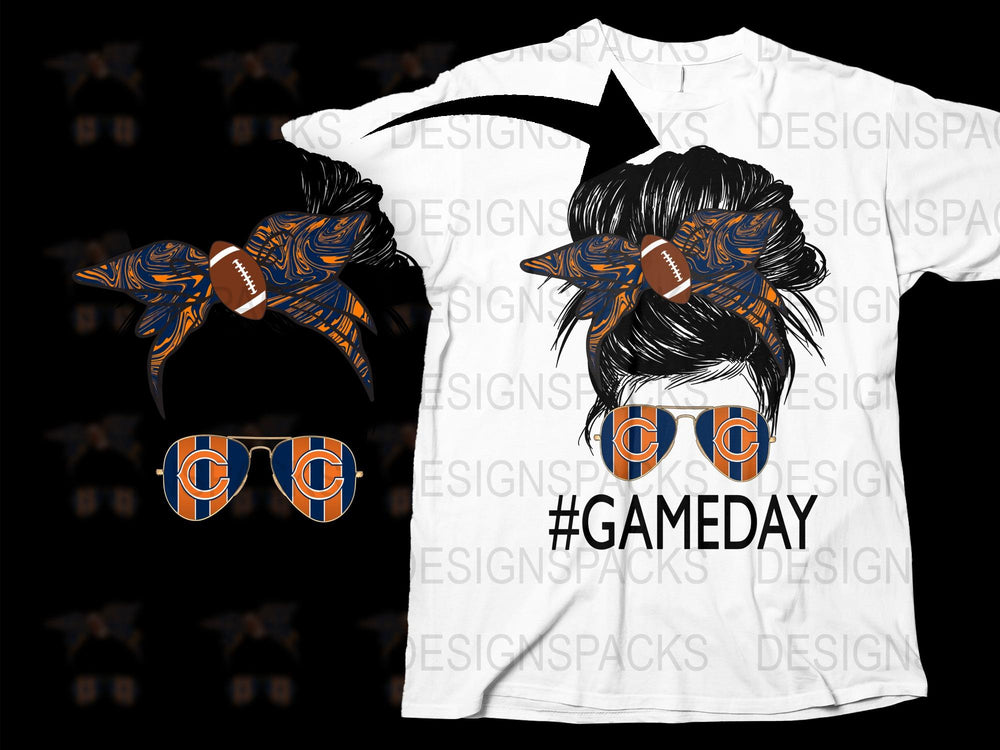 Game Day Football Hair Bow and T-Shirt Set, Sports Fan Gear, Orange Blue Design, Team Spirit Outfit, Unique Fan Apparel