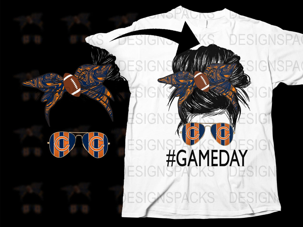 Game Day Football Hair Bow and T-Shirt Set, Sports Fan Gear, Orange Blue Design, Team Spirit Outfit, Unique Fan Apparel