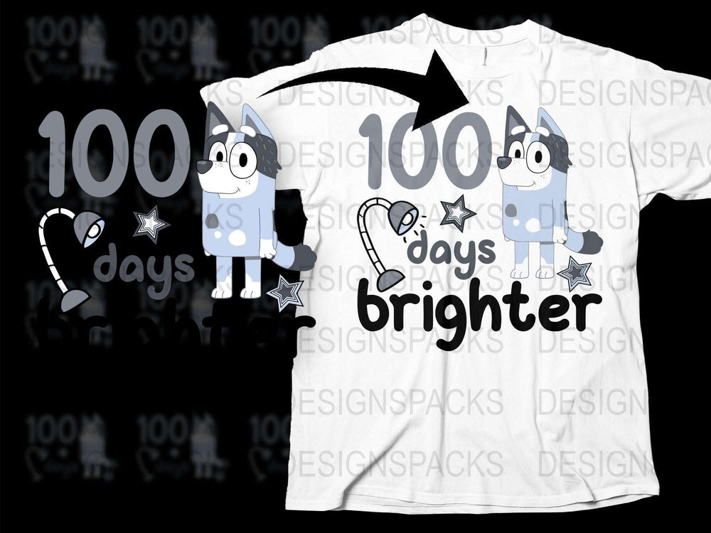 Cute Cartoon Fox T-Shirt, 100 Days Brighter Celebration Shirt, Kids' School Event Tee, Fun Animal Graphic Top