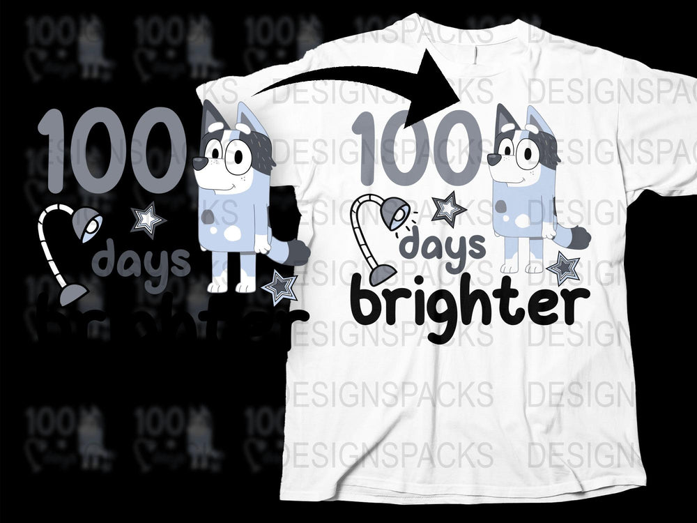Cute Cartoon Fox T-Shirt, 100 Days Brighter Celebration Shirt, Kids' School Event Tee, Fun Animal Graphic Top
