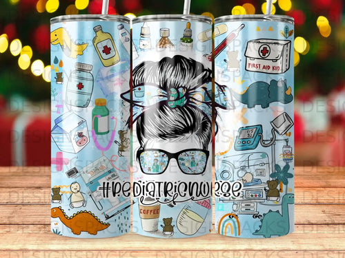 Tumbler with pediatric-themed graphics including a first aid kit and animals.