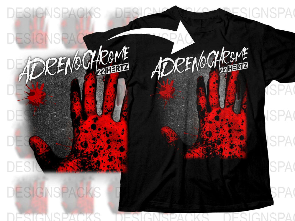 Adrenochrome 22 Hertz Graphic T-Shirt, Red Handprint Design on Black, Unisex Horror Tee