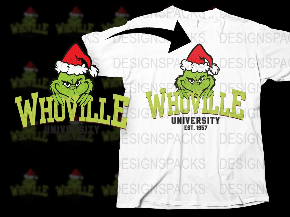 Whoville University T-Shirt, Grinch Christmas Shirt, Vintage 1957 College Tee, Holiday Apparel Gift