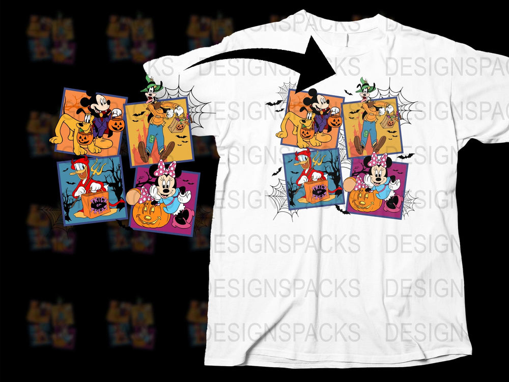 Cartoon Dog and Friends Halloween Pumpkin T-Shirt, Colorful Spooky Tee, Kids and Adults Sizes Available, Fun October Wear