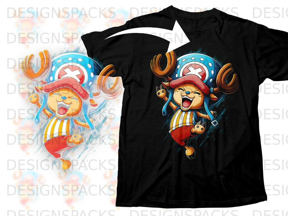 Black t-shirt with a full-color graphic of Tony Tony Chopper from One Piece.