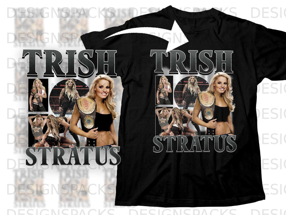 Trish Stratus wrestling t-shirt with collage of her images.