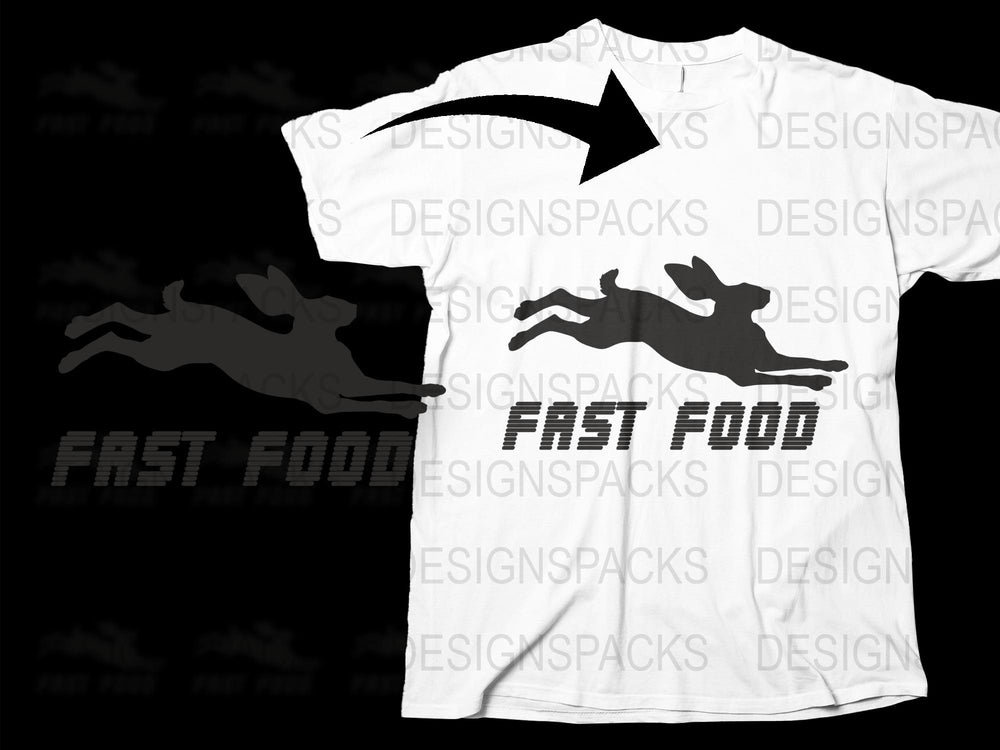 Fast Food Rabbit Chase Graphic T-Shirt, Funny Animal Print Tee, Casual White Top for Men and Women