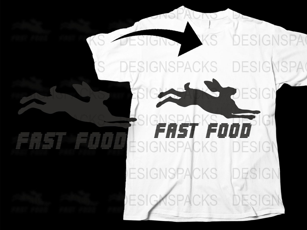 Fast Food Rabbit Chase Graphic T-Shirt, Funny Animal Print Tee, Casual White Top for Men and Women