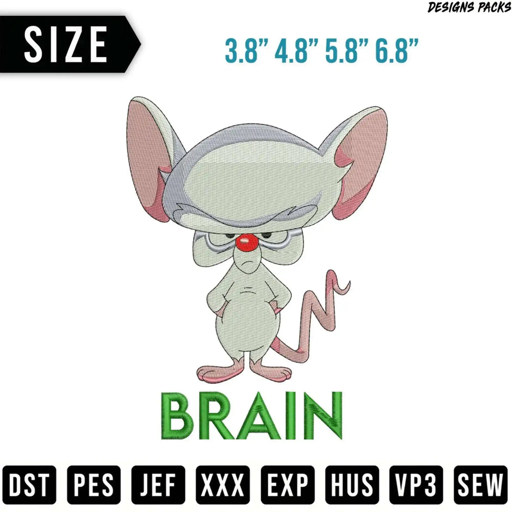 Pinky from Pinky and the Brain with "BRAIN" text and file formats.
