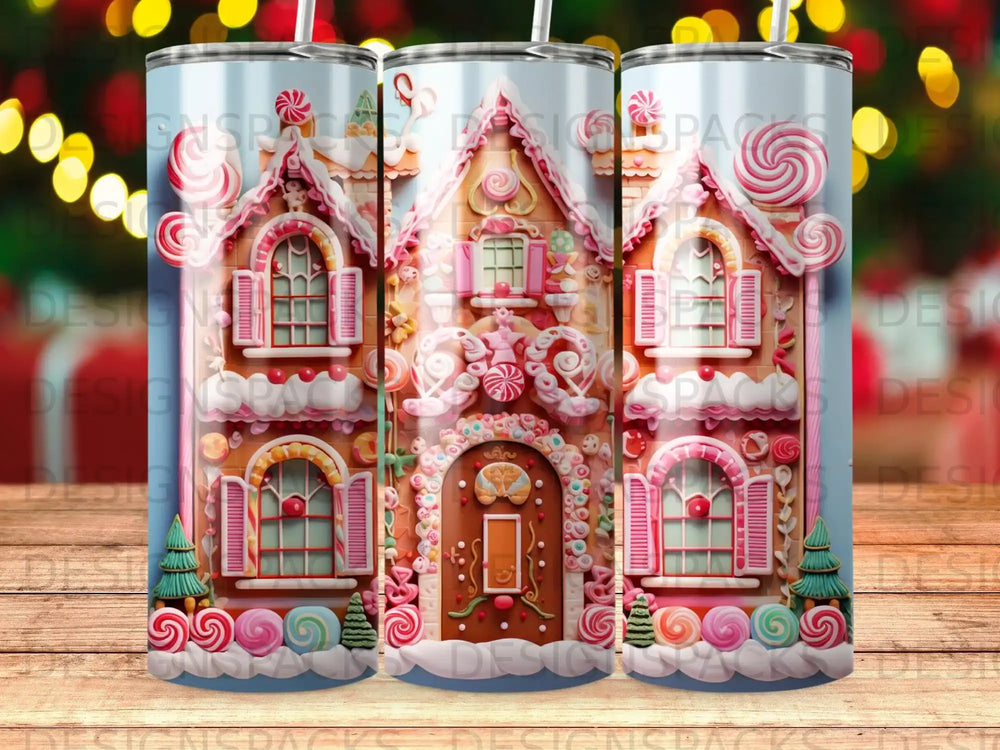 Gingerbread house decorated with candy, icing, and gumdrops.