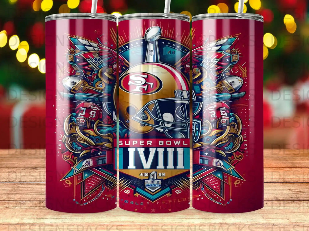 San Francisco 49ers Super Bowl XVIII commemorative tumbler design.
