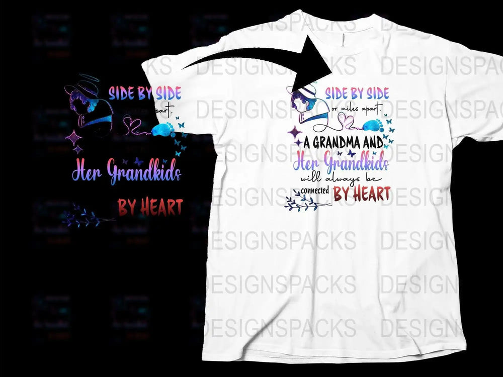 Grandma and Grandkid Side by Side Heart Design Family T-Shirt, Matching Outfit