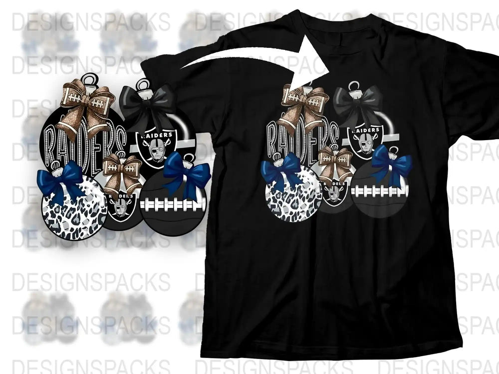 Raiders Football Fan T-Shirt, Black and Silver Sports Tee, Leopard Print, Bow Design, Casual Wear