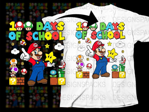 100 Days of School Mario T-Shirt, Colorful Video Game Characters Kids Tee, Fun School Celebration Shirt for Boys and Girls