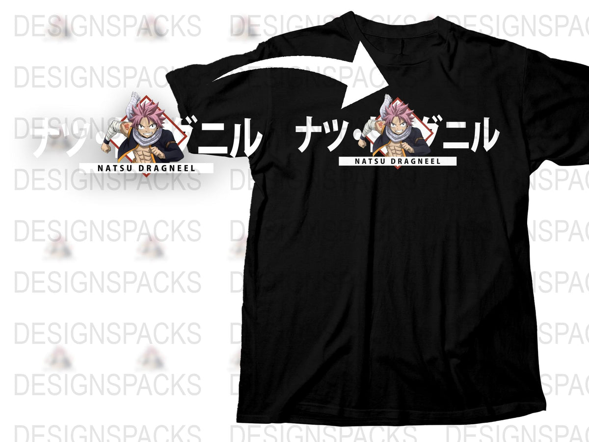 Natsu Dragneel Anime T-Shirt, Fairy Tail Manga Tee, Japanese Animation Graphic Shirt, Black Cotton Top for Fans