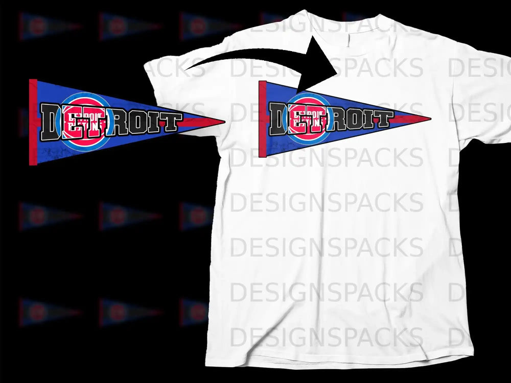 Detroit Team Pennant Graphic Design T-Shirt