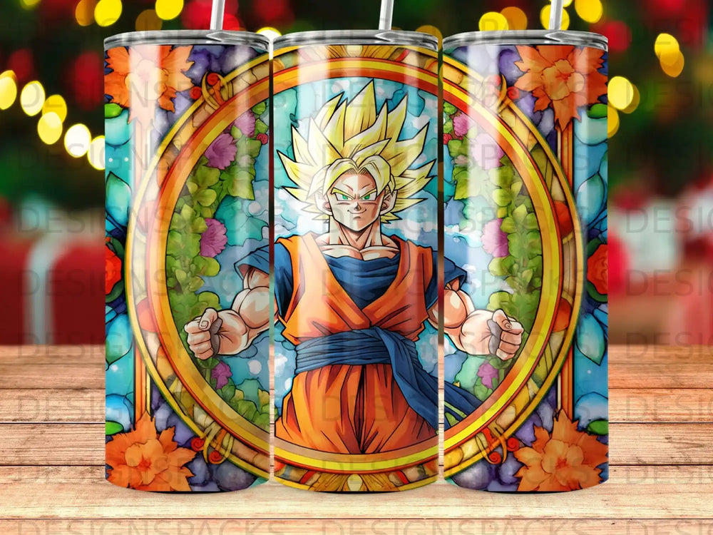 Goku from Dragon Ball Z in stained glass window style.