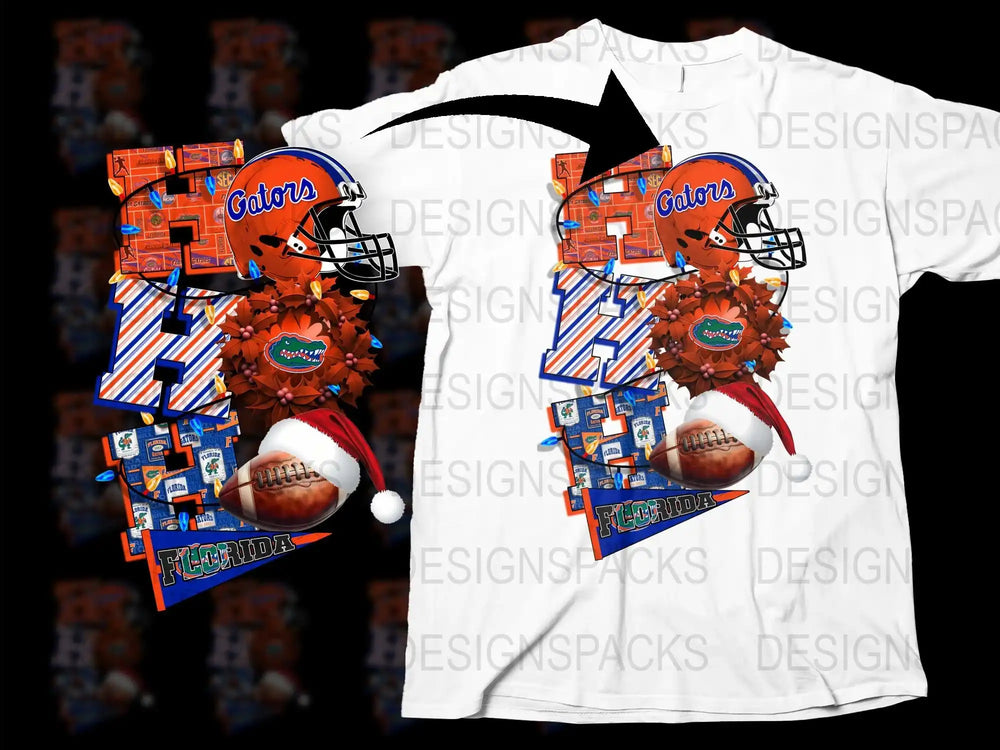 Florida Gators T-Shirt, College Football Helmet Graphic Tee, Santa Hat Design, Unisex Sports Apparel