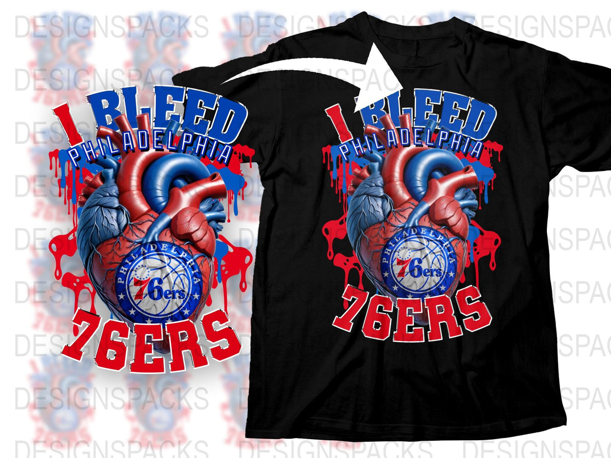 Philadelphia 76ers T-Shirt, I Bleed 76ers Fan Tee, Sports Heartbeat Basketball Shirt, Team Pride Apparel