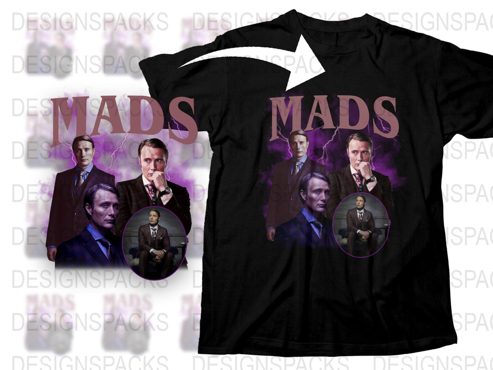 Mads Mikkelsen Graphic T-Shirt, Movie Actor Portrait Tee, Fan Art Shirt, Unique Gift Idea