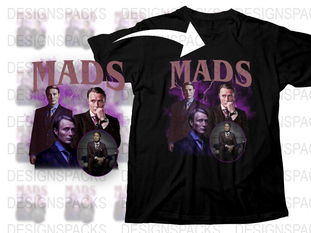 Mads Mikkelsen Graphic T-Shirt, Movie Actor Portrait Tee, Fan Art Shirt, Unique Gift Idea