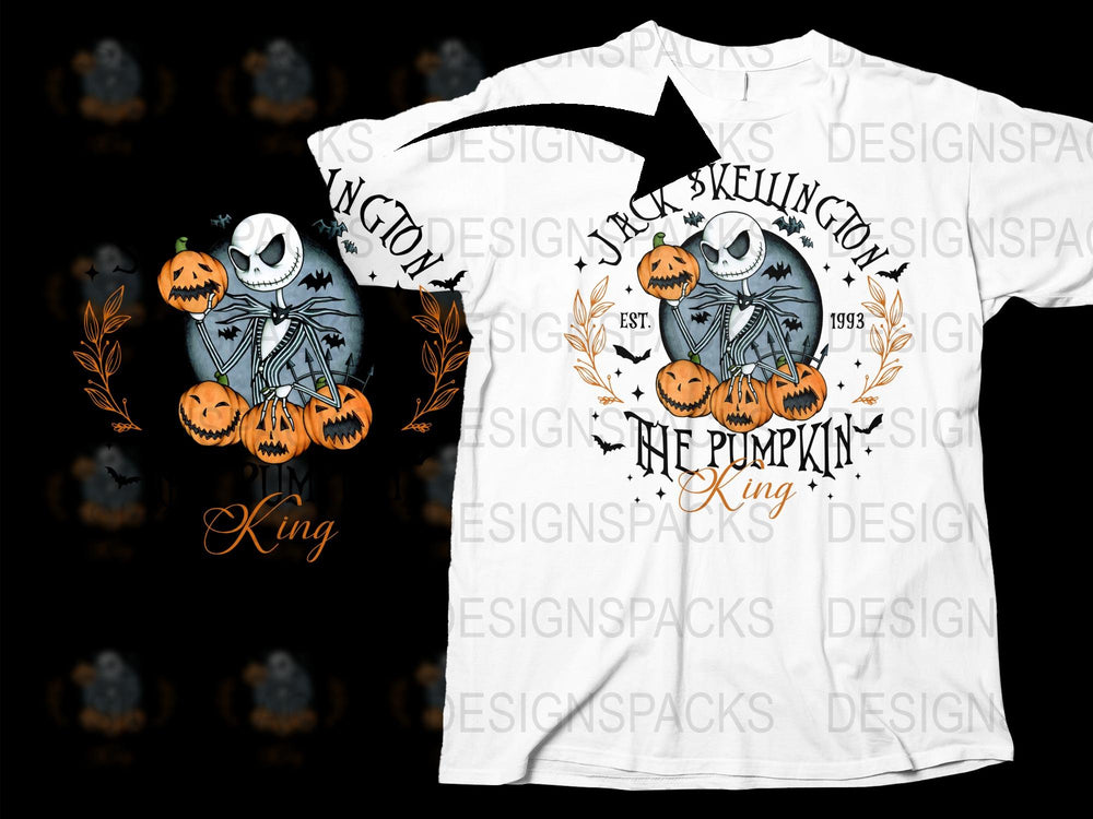 Pumpkin King White T-Shirt, Halloween Graphic Tee, Skeleton and Pumpkins, Fall Fashion Top 1993 Vintage Style