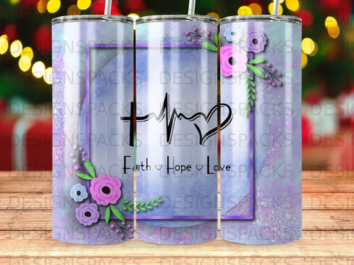 Tumbler with purple floral accents and 