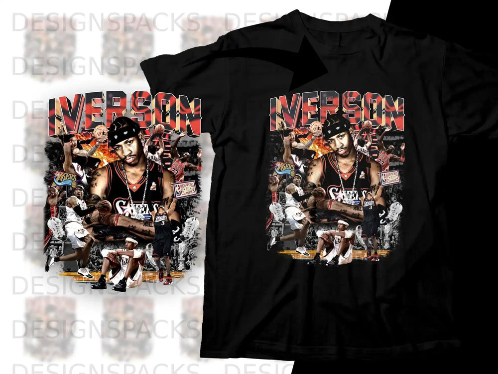Allen Iverson collage on black t-shirt with "Iverson" text.