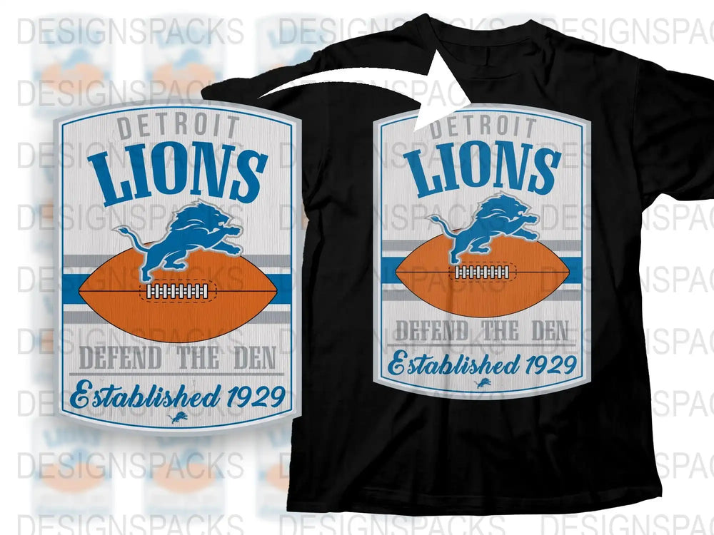 Detroit Lions Inspired T-Shirt, Vintage Football Logo Tee, Black Cotton Shirt, Sports Fan Apparel, 1929 Design