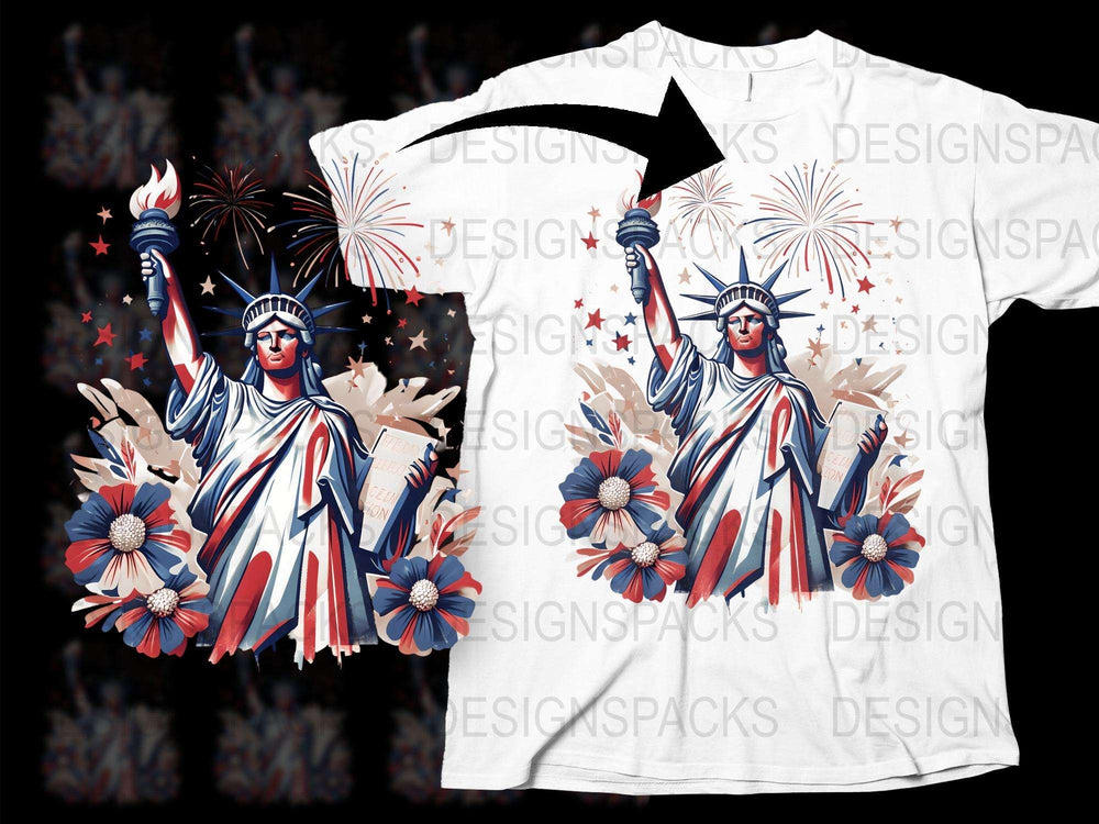 Patriotic Statue of Liberty T-Shirt, Fourth of July Fireworks Graphic Tee, USA Independence Day Apparel