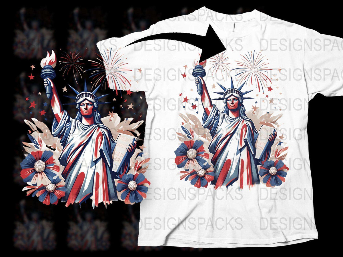 Patriotic Statue of Liberty T-Shirt, Fourth of July Fireworks Graphic Tee, USA Independence Day Apparel