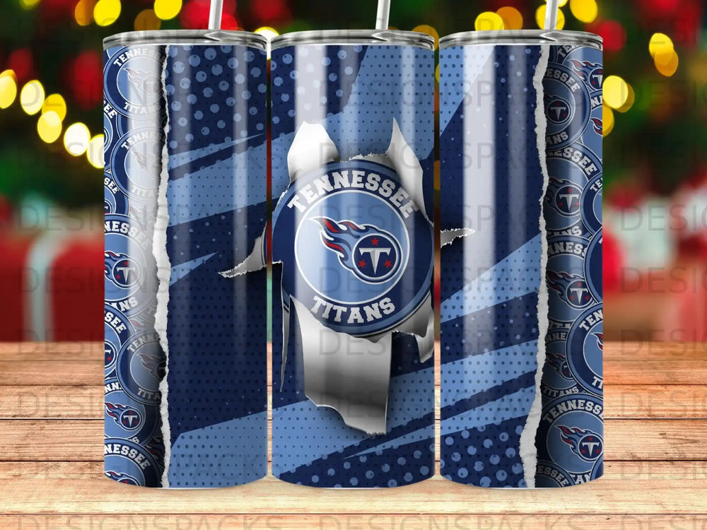 Tennessee Titans logo on a cracked blue background with radiating lines.