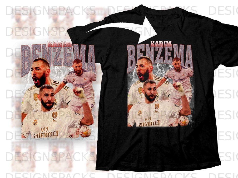 Karim Benzema graphic tee with two portraits and "Benzema" text.
