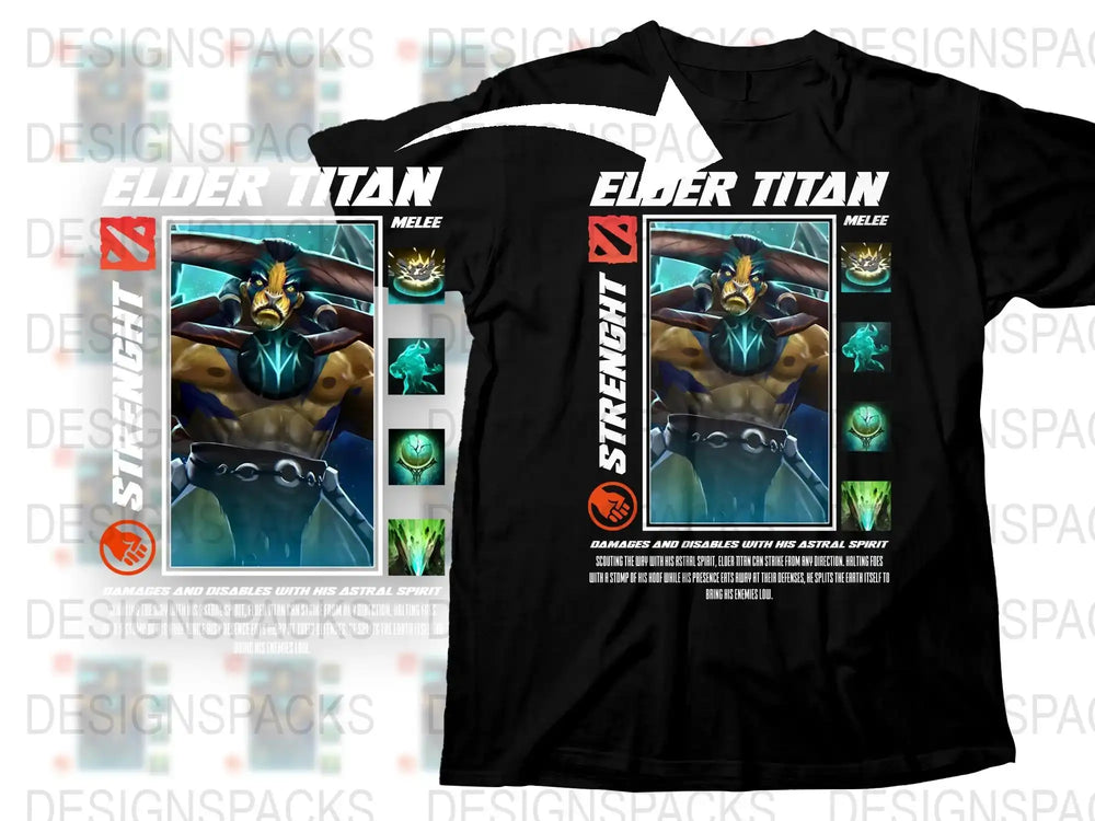 Elder Titan Dota 2 Inspired T-Shirt, Black Graphic Tee, Gaming Apparel, Strength Hero Merchandise, Unisex Casual Wear