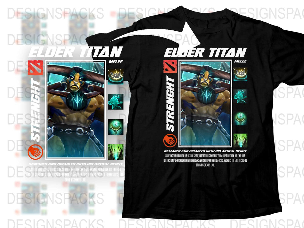 Elder Titan Dota 2 Inspired T-Shirt, Black Graphic Tee, Gaming Apparel, Strength Hero Merchandise, Unisex Casual Wear