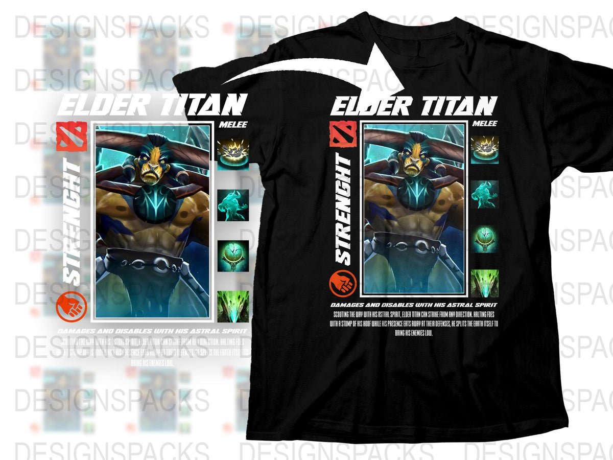 Elder Titan Dota 2 Inspired T-Shirt, Black Graphic Tee, Gaming Apparel, Strength Hero Merchandise, Unisex Casual Wear