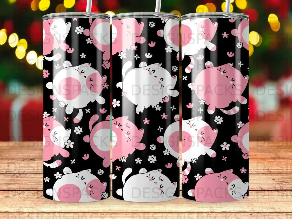 Cute Pink White Cats Floral Black Design product type