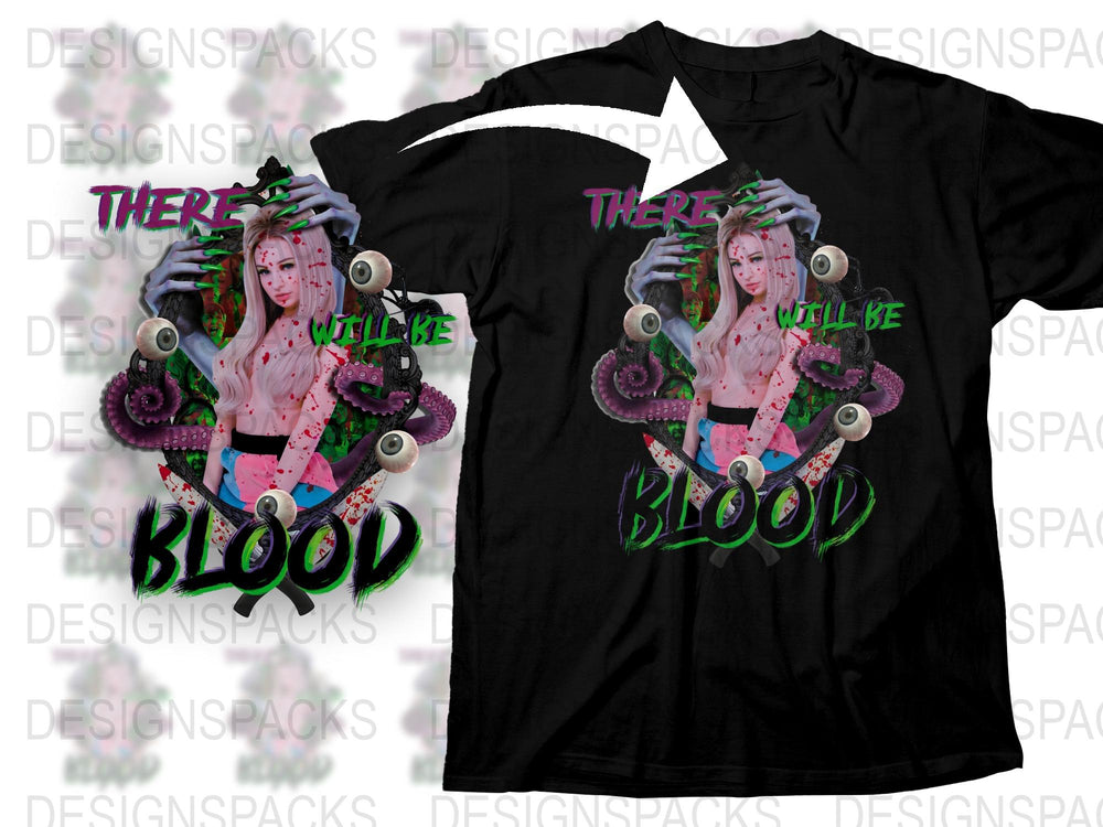 Trendy Graphic Tee with Punk Girl and Octopus Design, Bold Colors, Unisex T-Shirt