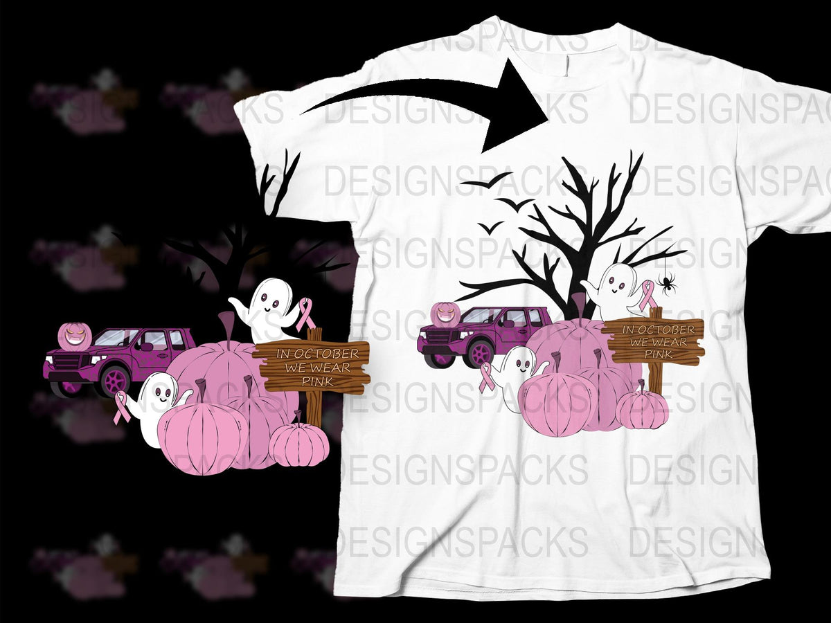 Halloween Ghost T-Shirt, Cute Spooky Tee, Pink October Pumpkins, Autumn Kids and Adult Sizes Available