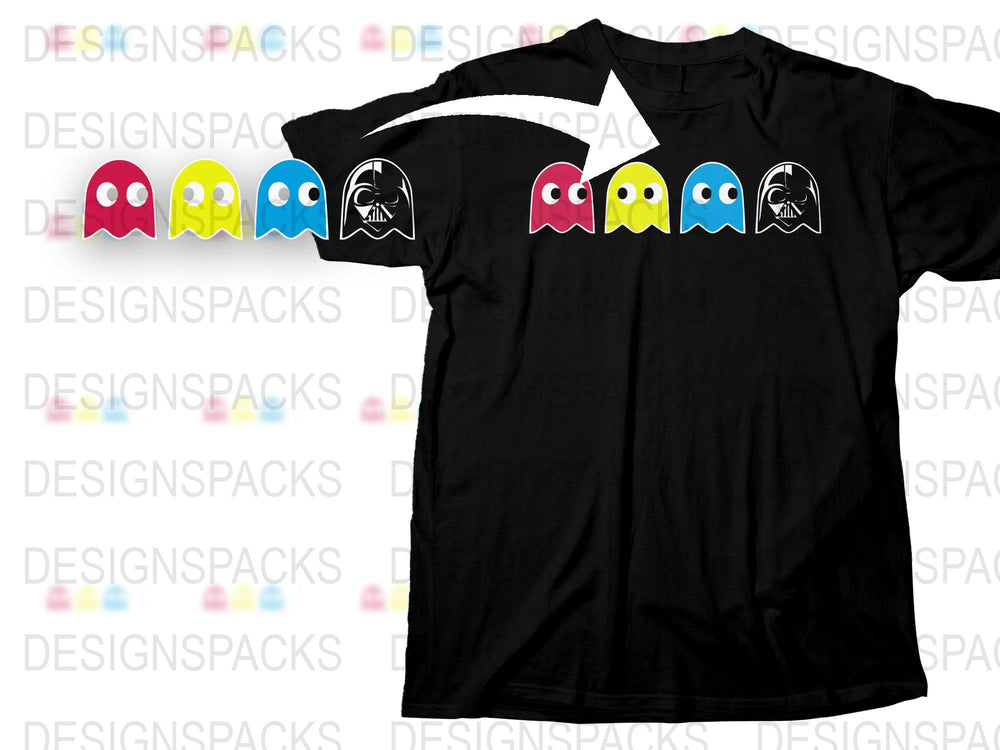Retro Arcade Game Ghosts T-Shirt, Vintage Video Game Characters, Black Tee, Unisex Clothing