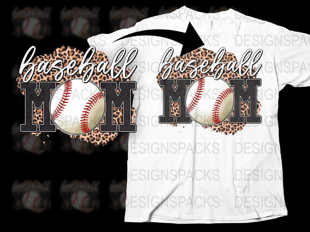 Baseball Mom T-Shirt with Leopard Print, Women's Sports Graphic Tee, Casual Game Day Apparel