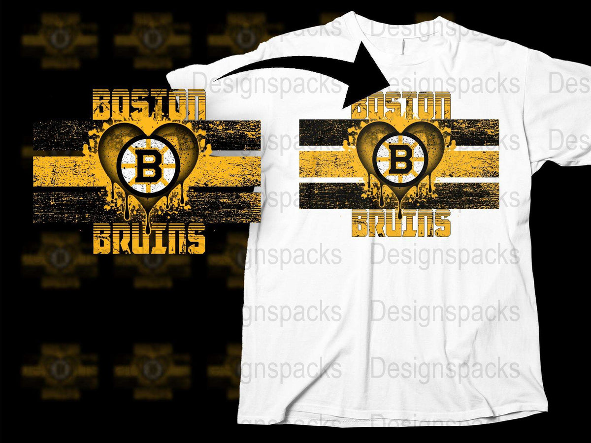 Boston Bruins Heart Logo T-Shirt, Yellow Black Striped Sports Fan Apparel