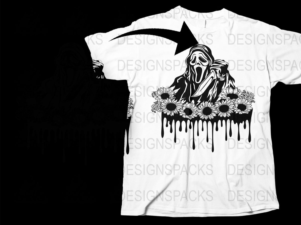 Gothic Skull Floral Design T-Shirt, Black and White Graphic Tee, Unisex Fashion Top, Trendy Streetwear Shirt