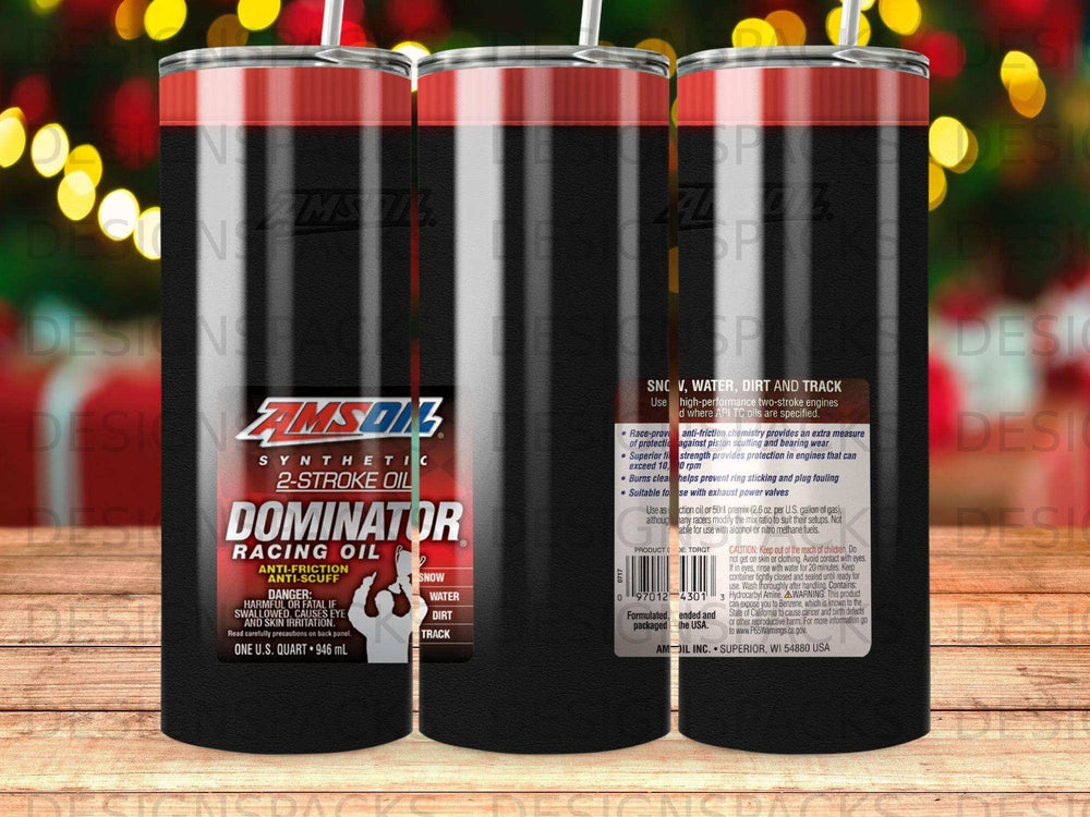 AMSOIL DOMINATOR 2-stroke oil quart bottle with prominent red label.