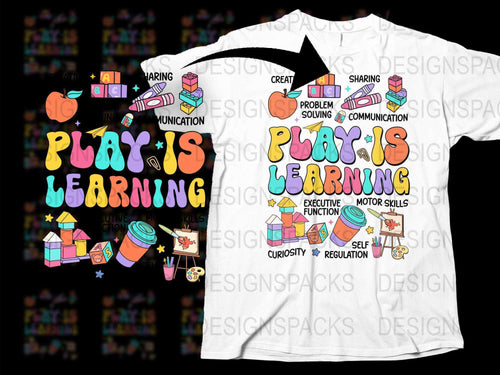 Colorful Educational Play is Learning T-Shirt, Kids Teacher Graphic Tee, School Fun Learning Tops, Creative Puzzle Design Shirt