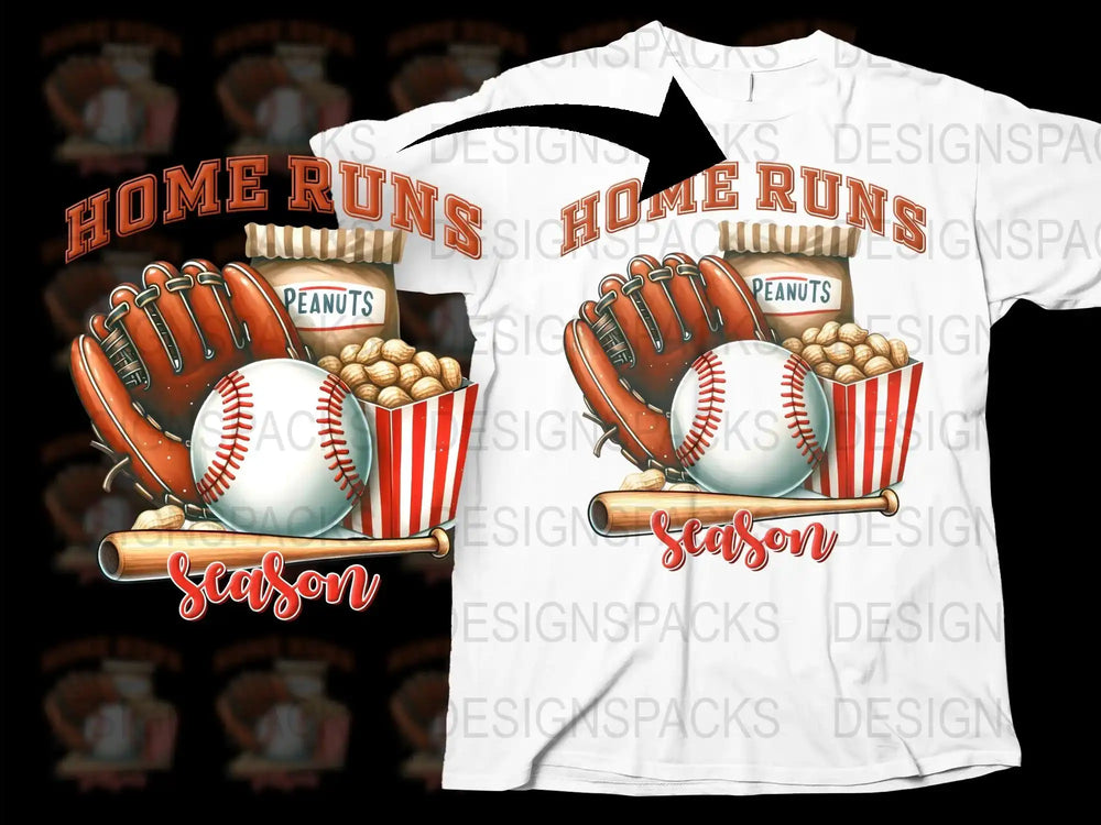 Baseball Season T-Shirt, Home Runs and Peanuts Graphic Tee, Sports Fan Gift, Unisex Shirt Design