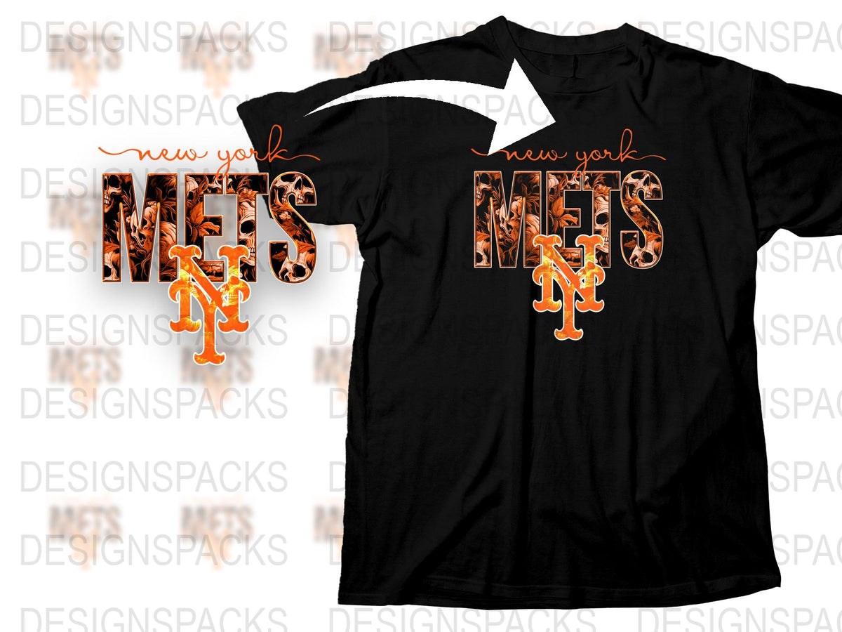 New York Mets T-Shirt, Black Tee, Orange Lettering, MLB Fan Apparel, Casual Sports Clothing, Unisex Graphic Shirt