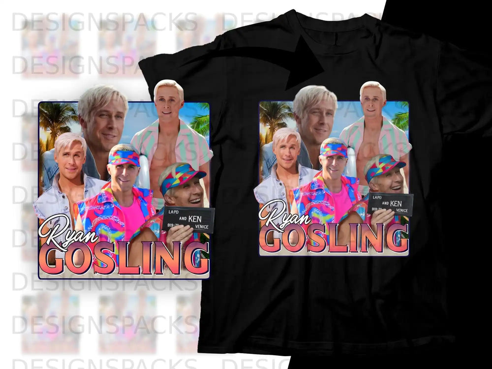Ryan Gosling "LAPD" and "Ken" Venice Beach graphic t-shirt design.